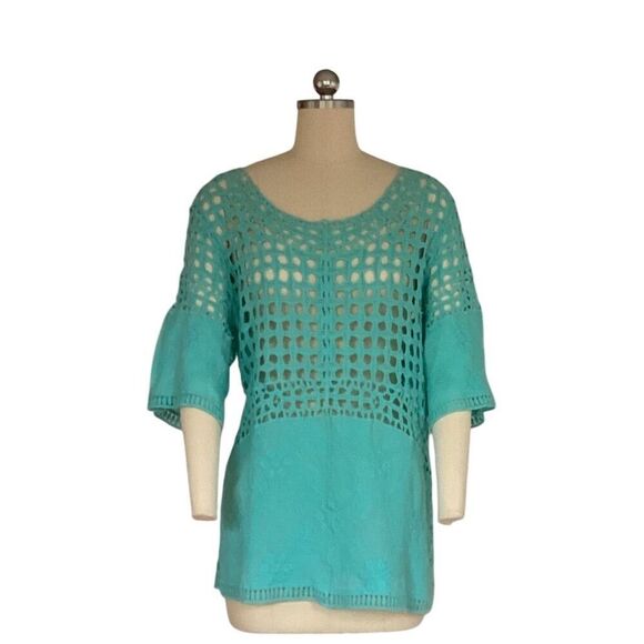 Lane Bryant Tops - Lane Bryant Women's Blue Crochet Knit 3/4 Sleeve Blouse Size L